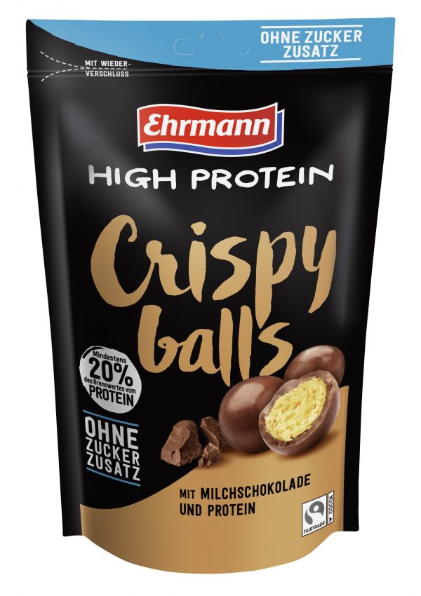 4062423003727 Ehrmann High Protein Crispy Balls ohne Zuckerzusatz 55g mit Milchschokolade