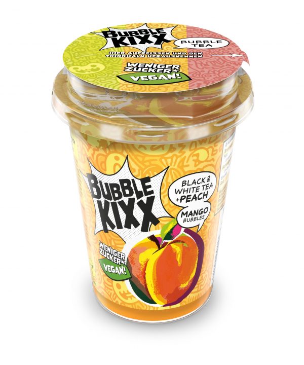 42468943 Bubble TEA Bubble KIXX 400ml, Peach mit Mango Bubbles mit Top Cup